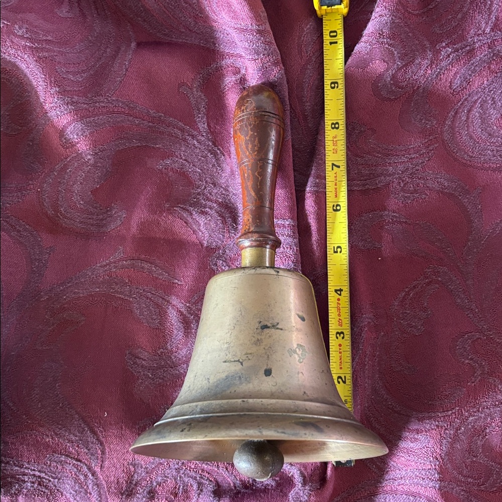 Vintage turn-of-the-century Brass Hand Bell with Wooden Handle - Brass & Brown